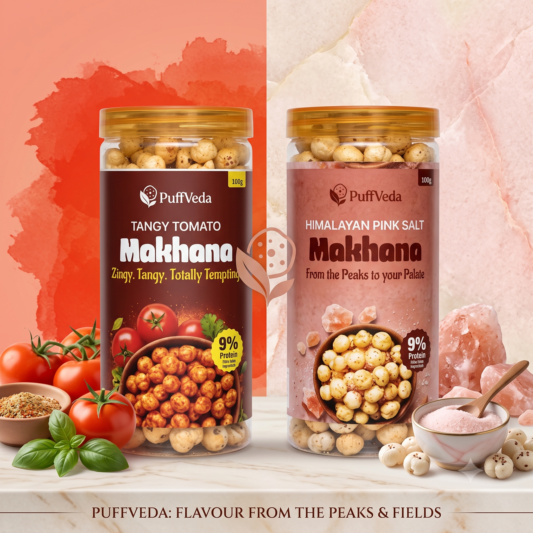 Pink Salt + Tangy Tomato Combo Roasted Makhana | Premium Roasted Makhana | Healthy Snack | Puffveda